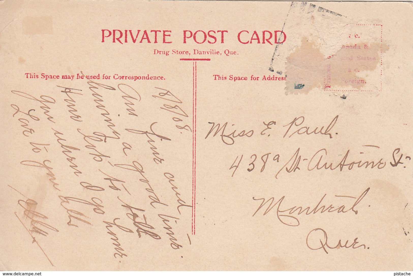 Vintage 1908 - Danville Quebec Que. - Methodist Church - Water Street - Written - VG Condition -  2 Scans - Other & Unclassified