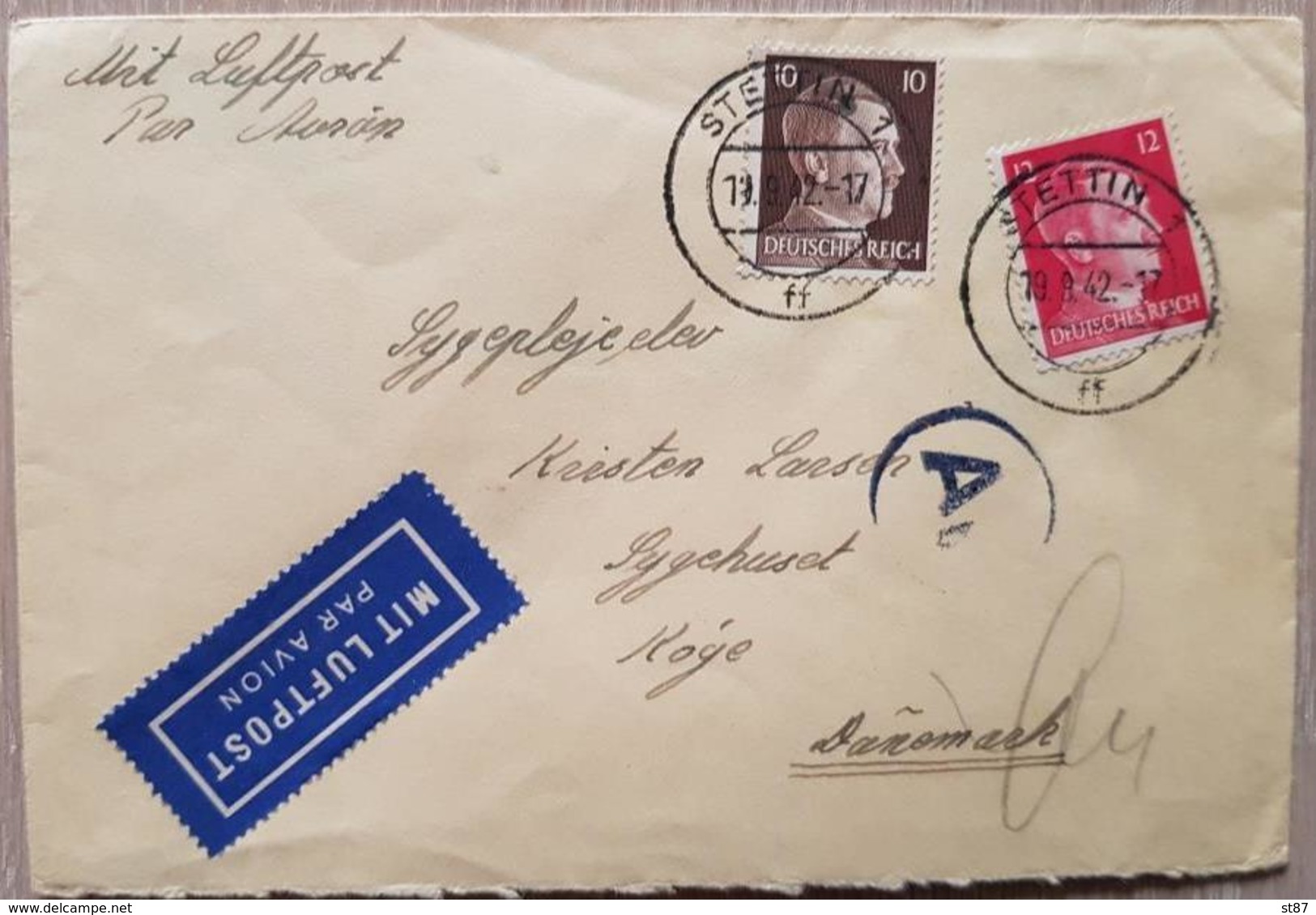 Germany Stettin 1942 Denmark Censored Luftpost - Sonstige & Ohne Zuordnung