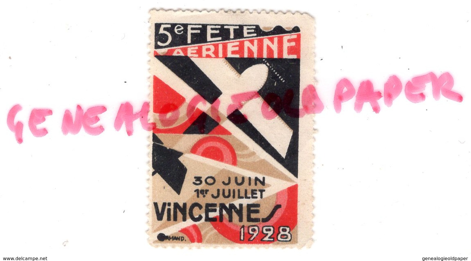 94- VINCENNES- RARE TIMBRE VIGNETTE 5 E FETE AERIENNE AVIATION - 1928 - Luchtvaart