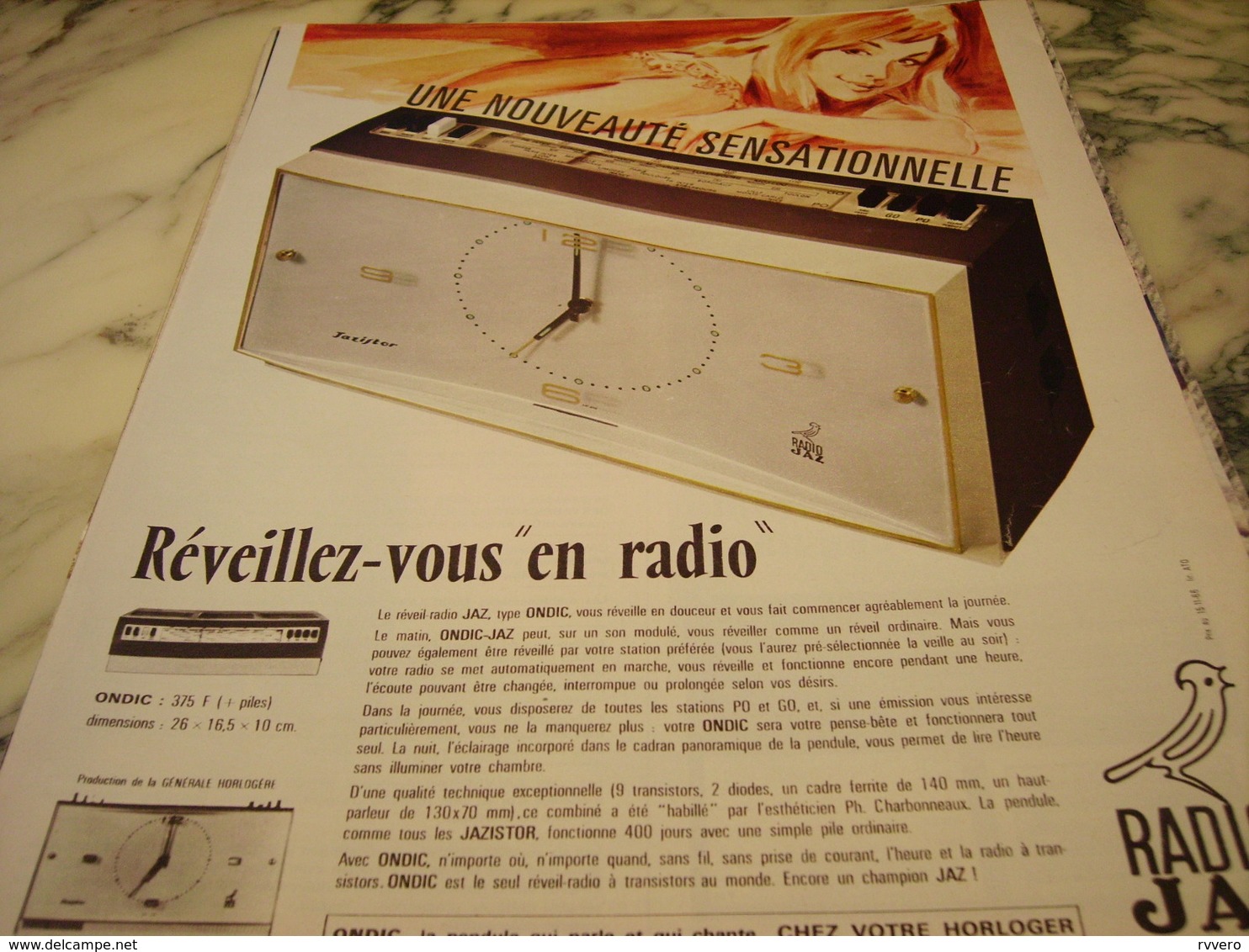 ANCIENNE PUBLICITE REVEILLEZ VOUS EN RADIO   JAZ 1966 - Réveils