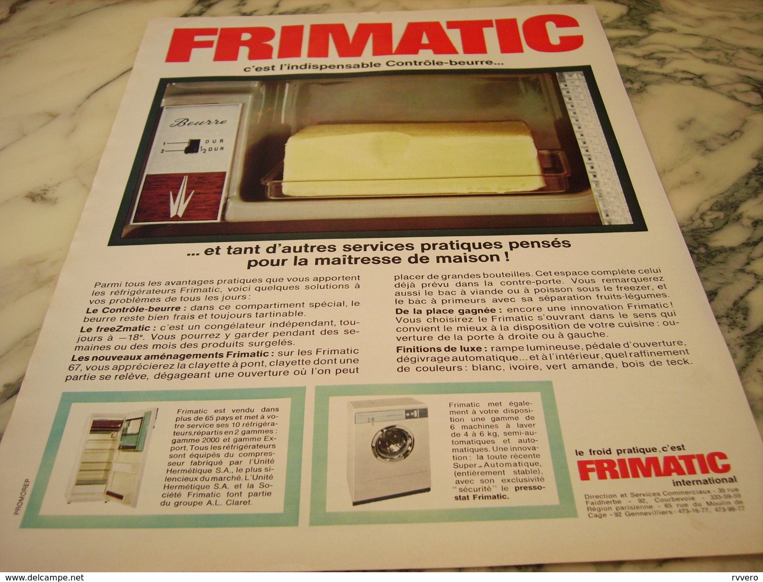 ANCIENNE PUBLICITE CONTROLE BEURRE  REFRIGERATEUR FRIMATIC 1966 - Autres & Non Classés