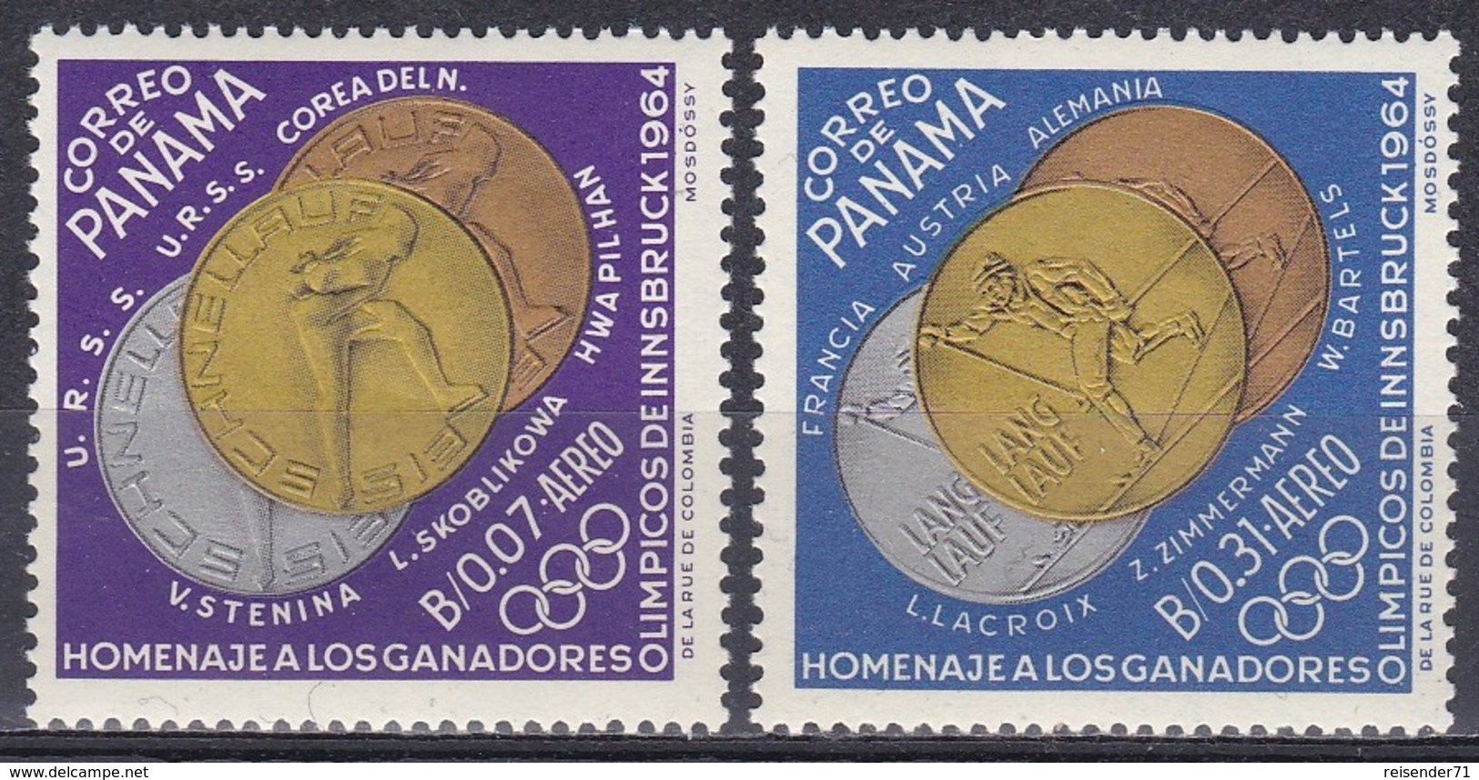 Panama 1964 Sport Spiele Olympia Olympics IOC Innsbruck Medaillen Eisschnelllauf Abfahrtslauf, Aus Mi. 767-7 ** - Panamá