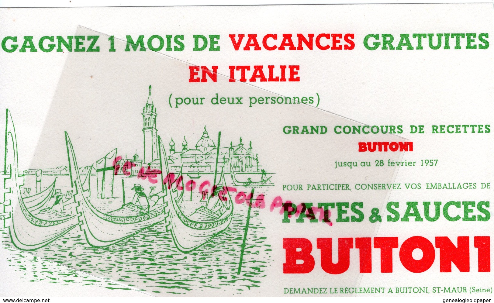 94 - St SAINT MAUR- RARE BUVARD PATES ET SAUCES BUITONI-VOYAGE EN ITALIE VENISE- VENEZIA- 1957 - Alimentos