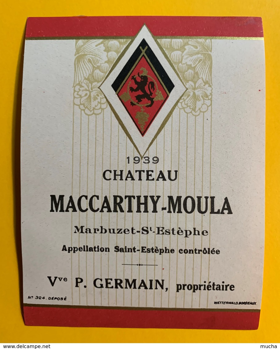 9958 - Château Maccarthy-Moula 1939 Marbuzet-Saint-Estèphe - Bordeaux