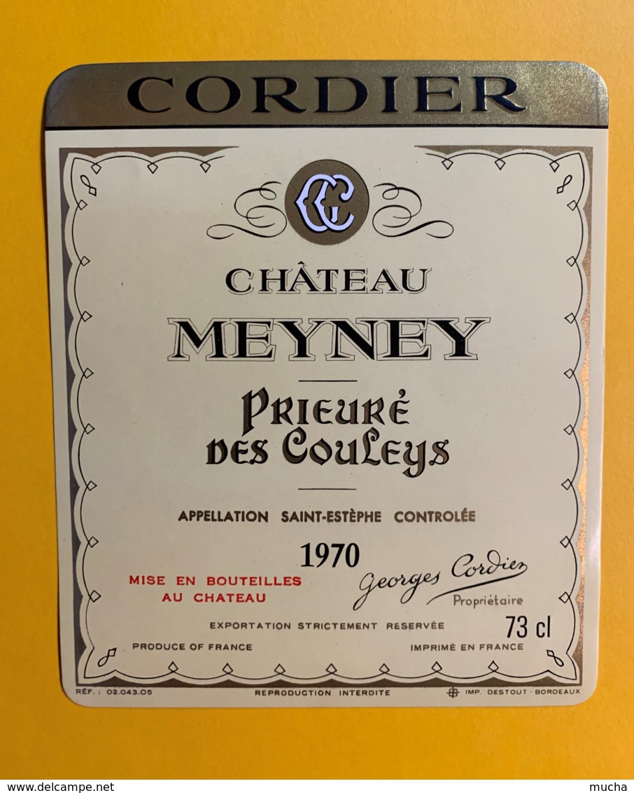 9960 - Château Meynet Prieuré Des Couleys 1970  Saint-Estèphe - Bordeaux