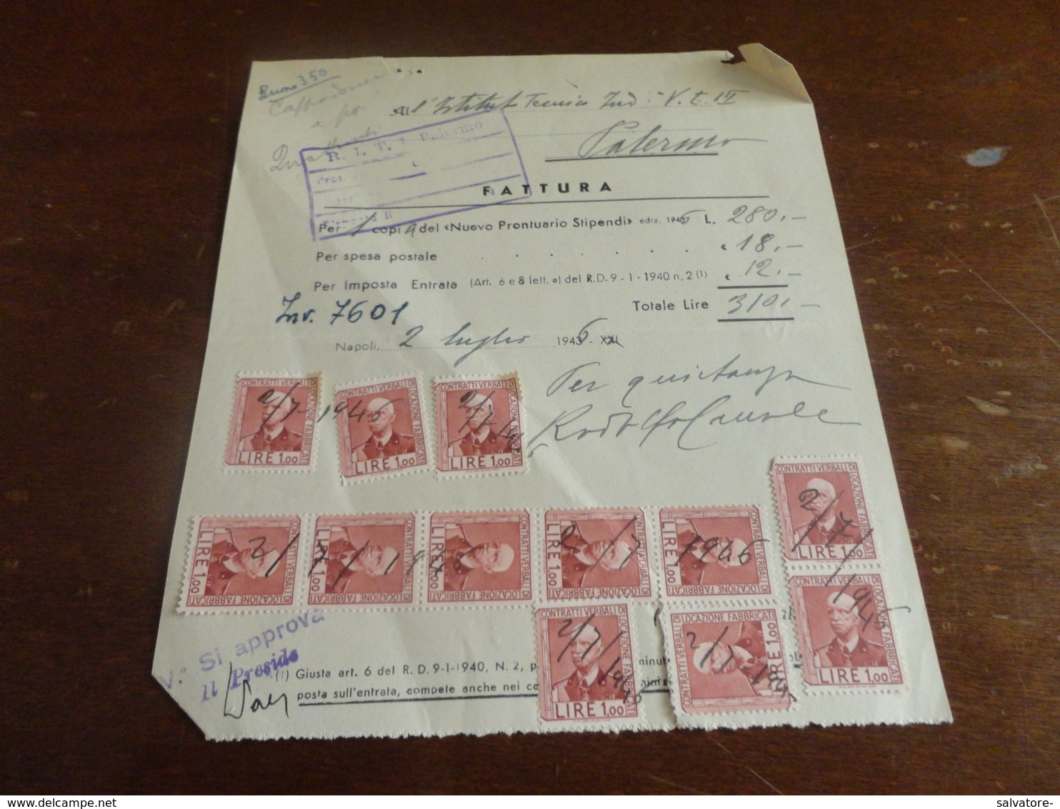 MARCHE DA BOLLO CONTRATTI VERBALI DI LOCAZIONE FABBRICATI -12 PEZZI DA 1 LIRA -1946 - Revenue Stamps
