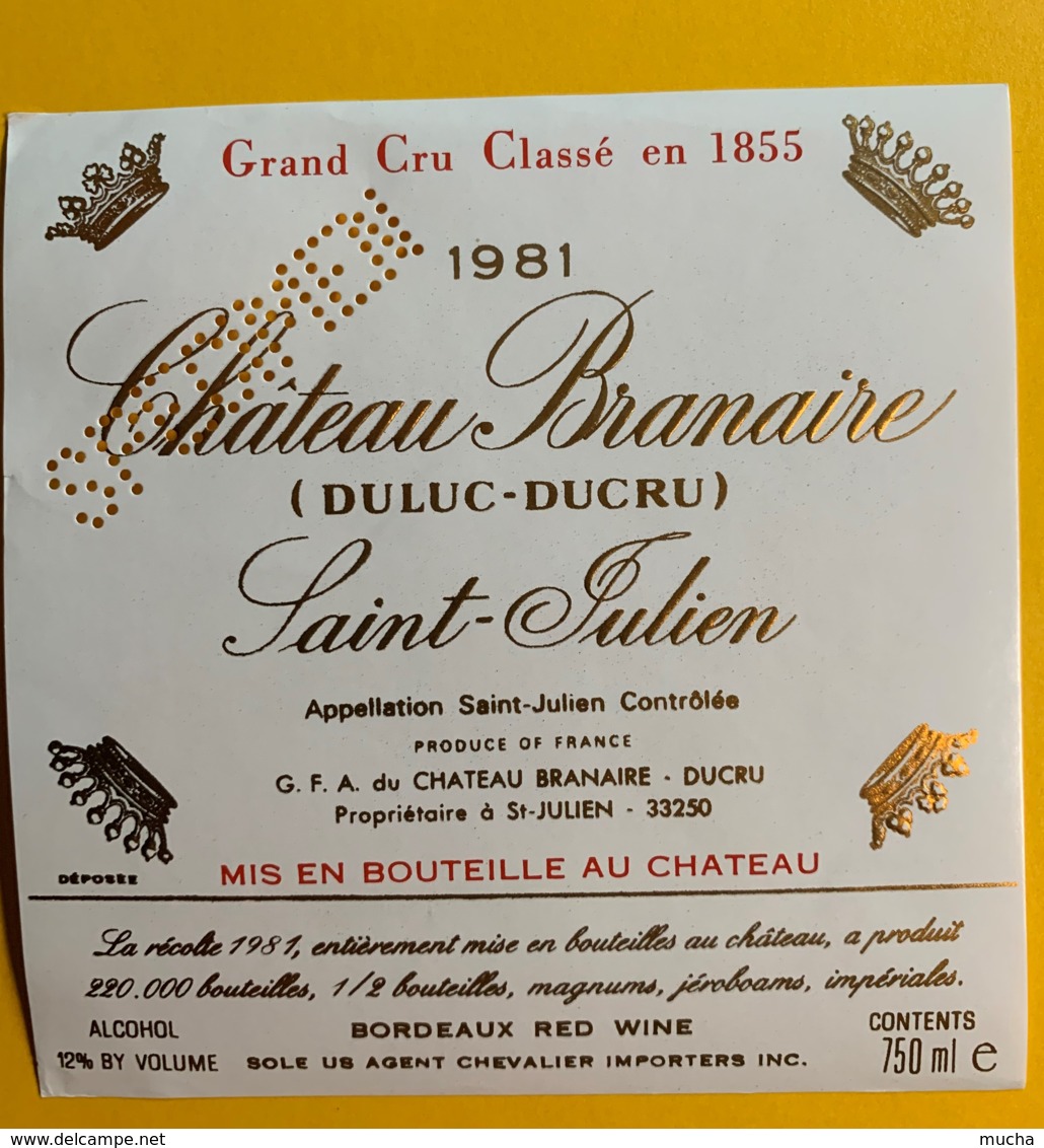 9987 - Château Branaire (Duluc-Ducru) 1981 Saint-Julien  Mention Spécimen Perforée - Bordeaux