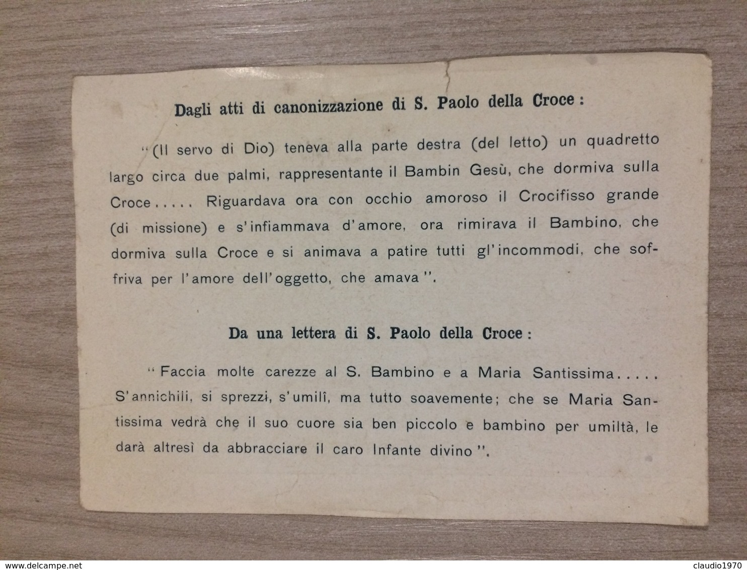 Santino Gesu’ Bambino Venerato Da S. Paolo Della Croce - Santini