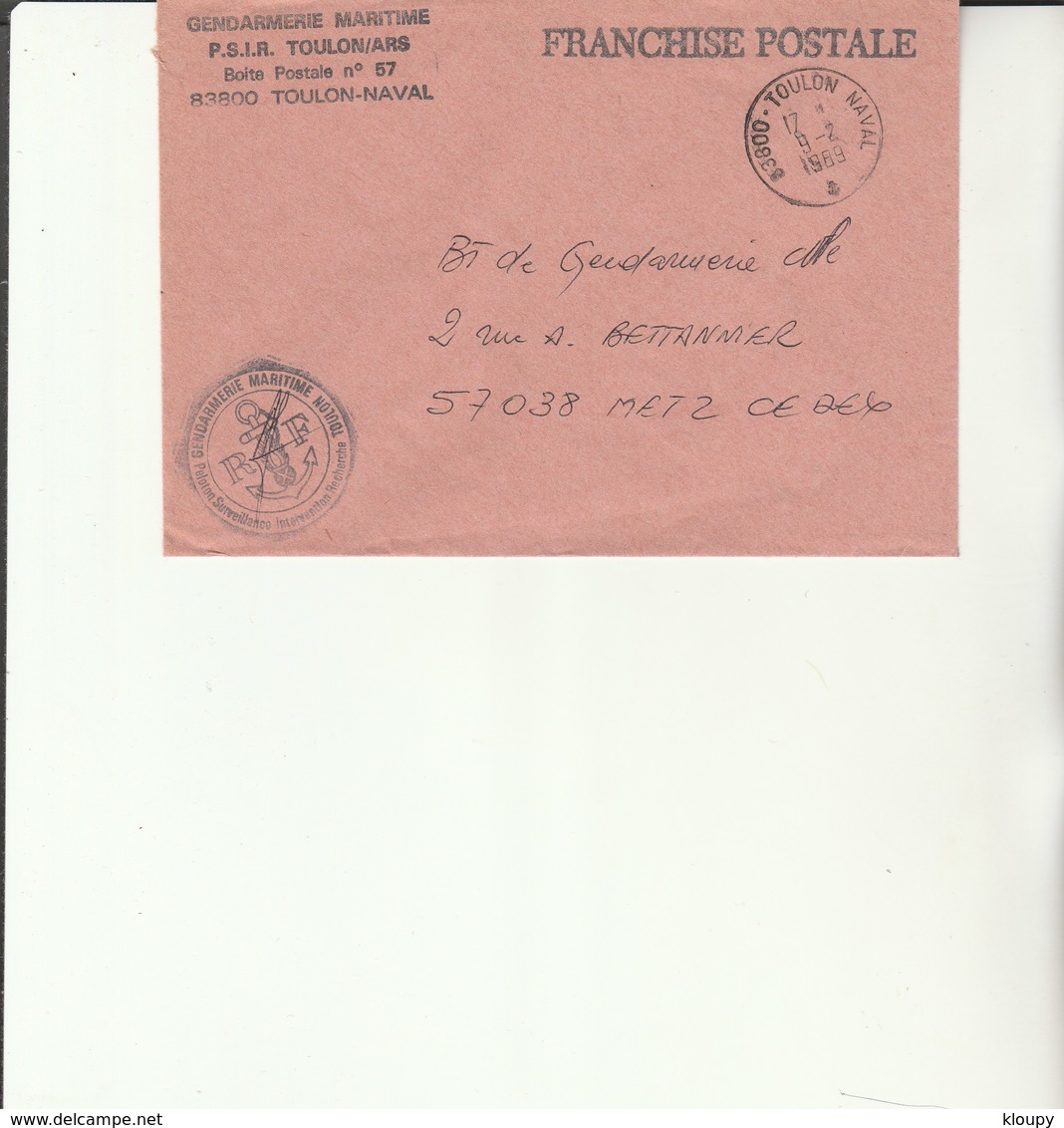 L 3 -  Enveloppe Gendarmerie  Maritime De TOULON  (PSIR) - TOULON NAVAL - Sellos Militares Desde 1900 (fuera De La Guerra)