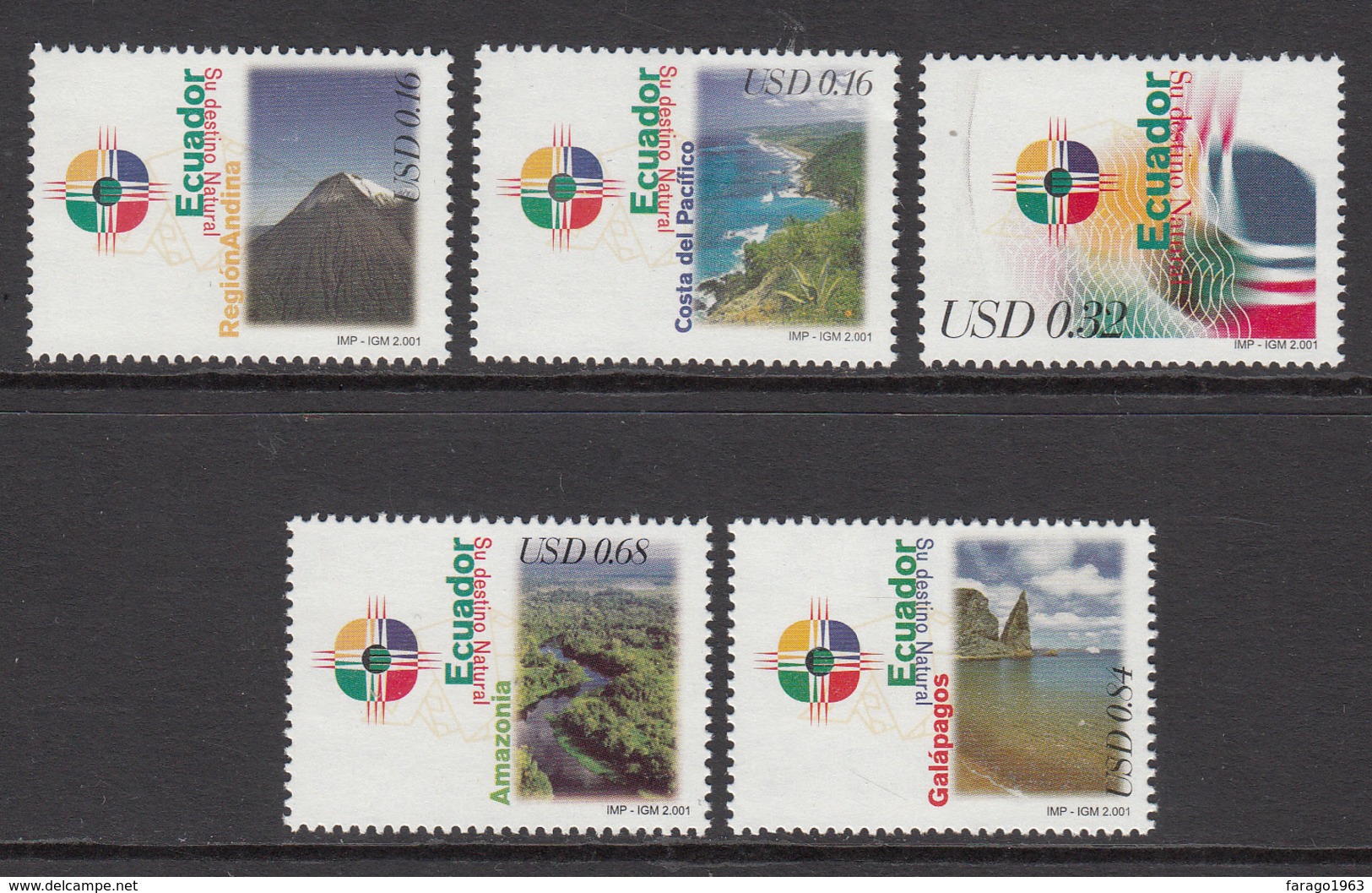 2001 Ecuador  Landscapes Tourism Complete Set Of 5 MNH - Ecuador