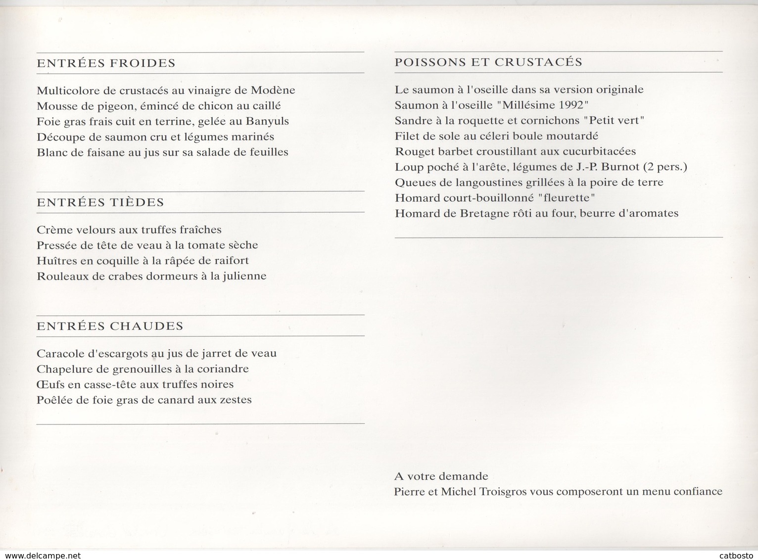 TROISGROS Roanne 1991 - Livre Et Menu - Menus