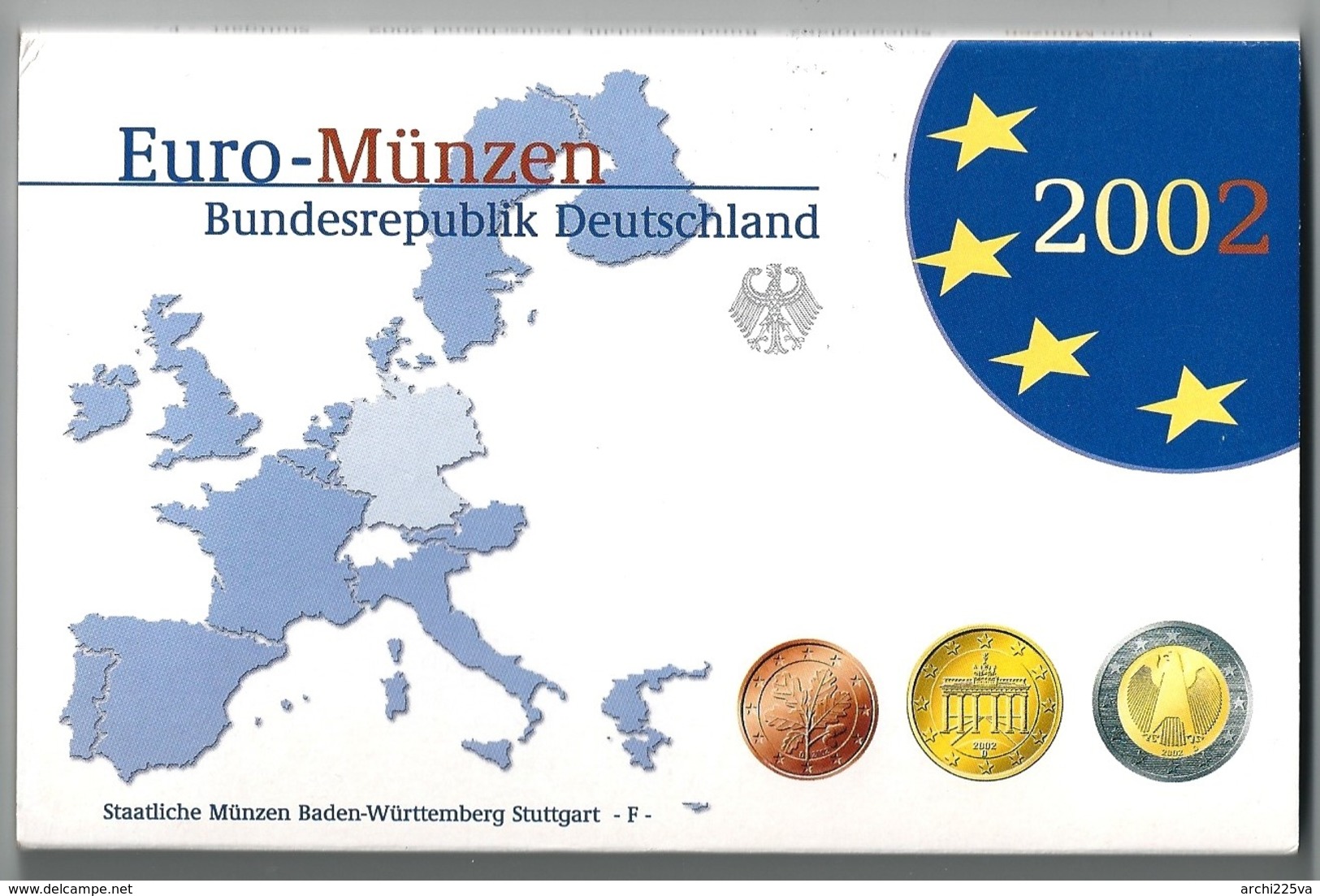 GERMANIA 2002 - 5 ZECCHE - A D F G J - DIVISIONALE FDC / FS  - N.° 8 Pezzi In Euro X 5 - Confezioni Originali (16 Foto) - Germania