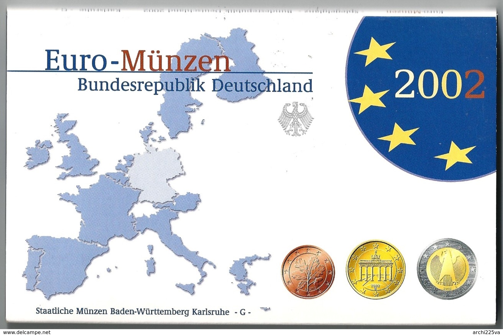 GERMANIA 2002 - 5 ZECCHE - A D F G J - DIVISIONALE FDC / FS  - n.° 8 pezzi in euro x 5 - confezioni originali (16 foto)