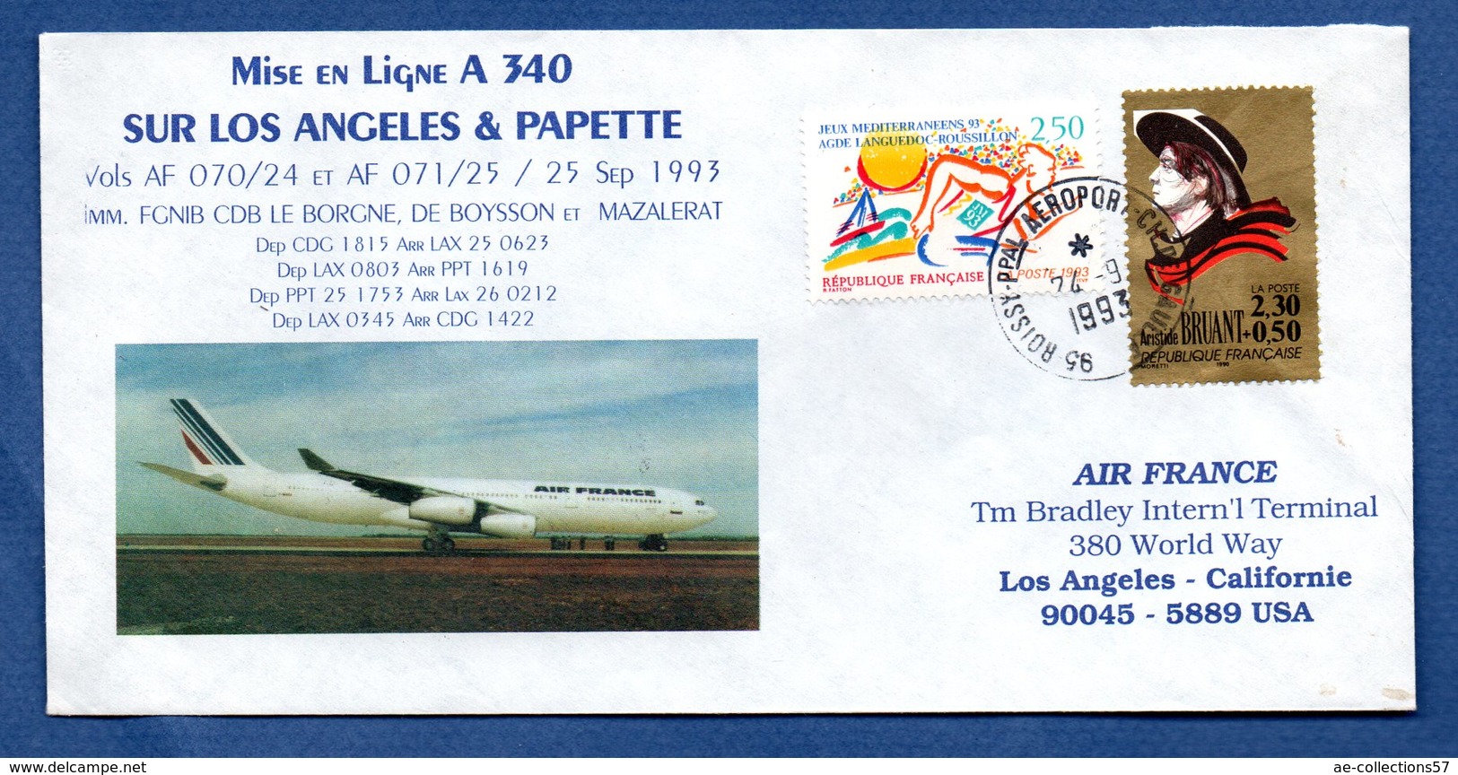 Enveloppe  / Mise En Ligne A 340 / Los Angeles Et Papette  / 1993 - 1990-1999