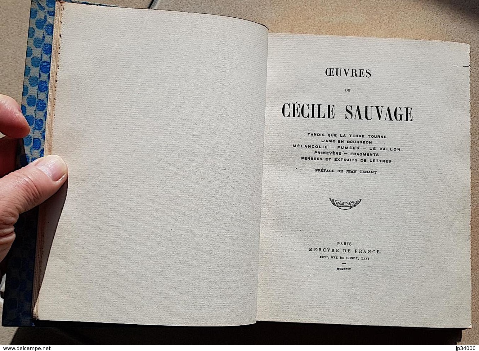 Cécile SAUVAGE: Oeuvres - Edition GRAND PAPIER chez mercure de France 1929