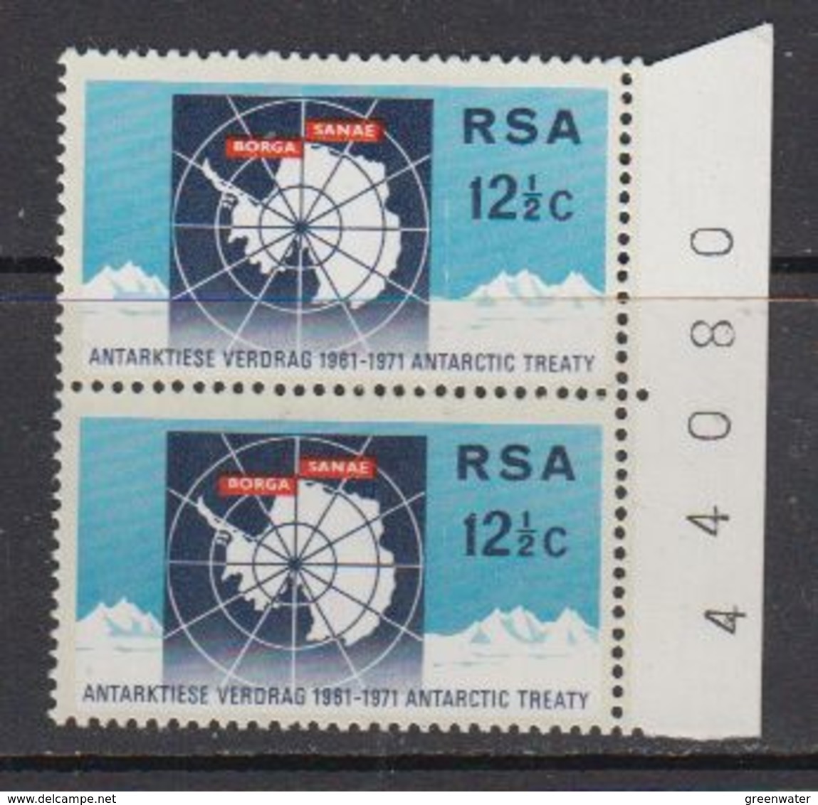 South Africa 1971 Antarctic Treaty 1v (pair, Sheet Number In Margin) ** Mnh (41808F) - Ongebruikt