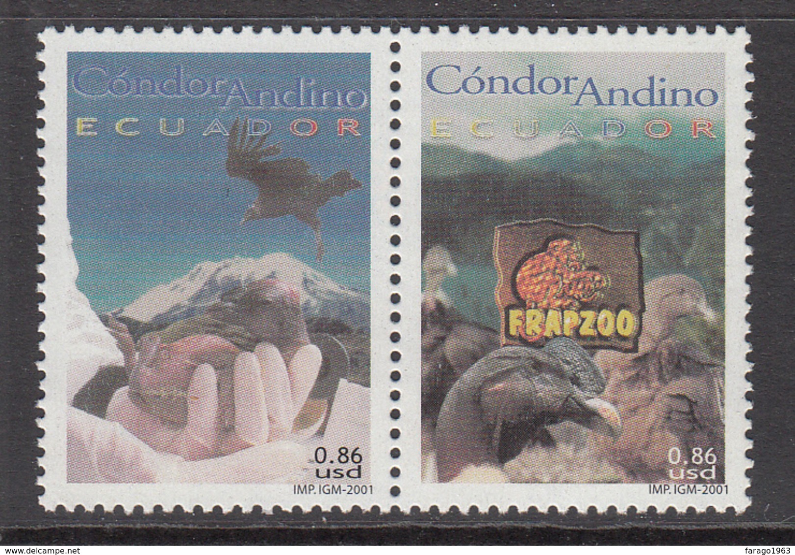 2001 Ecuador Condor Preservation Birds Oiseaux    Complete Set Of 1 Pair  MNH - Ecuador