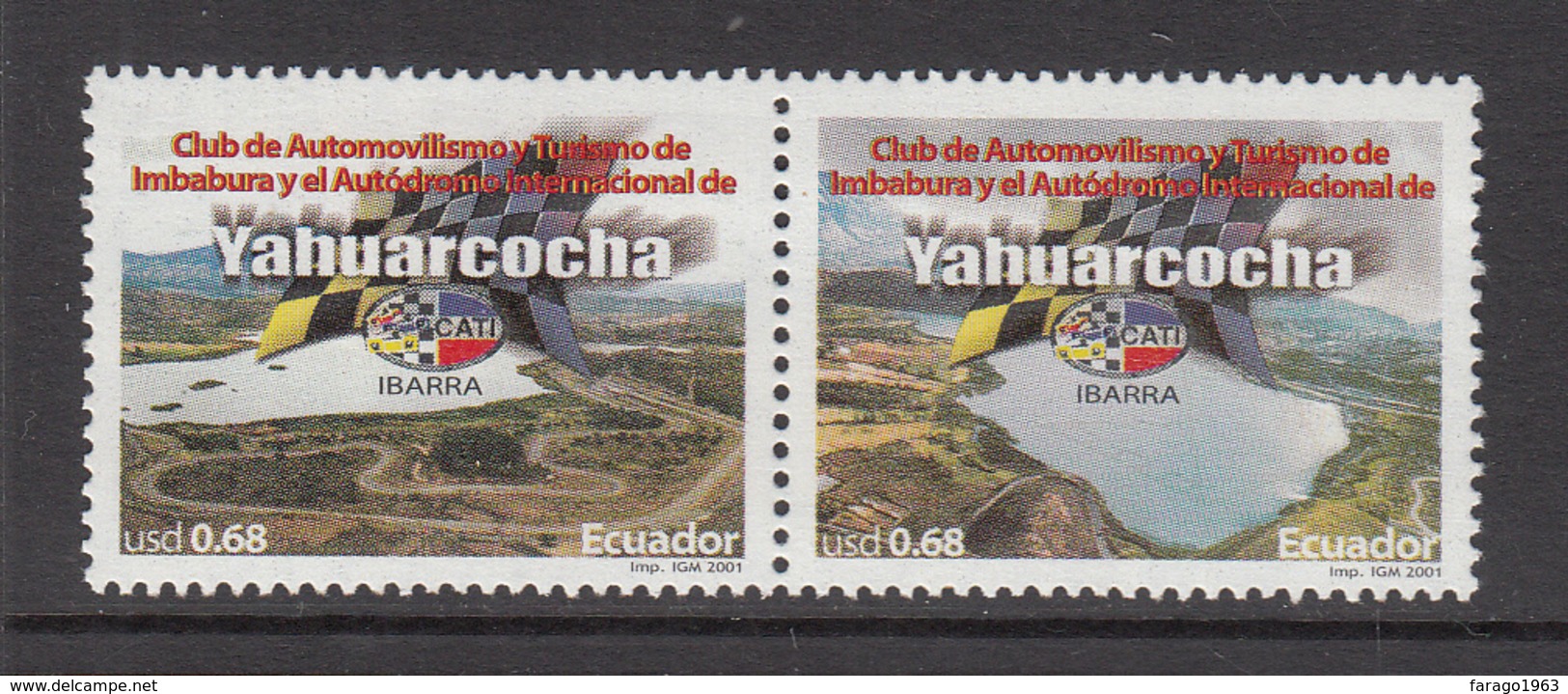 2001 Ecuador Automobile Car Race Track Complete Set Of 1 Pair MNH - Ecuador