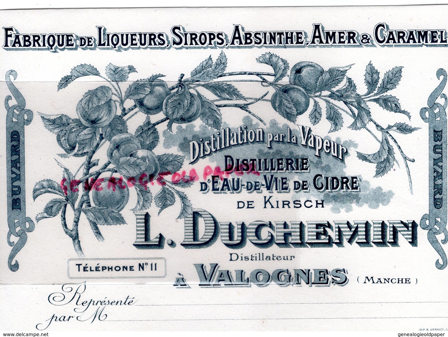 50 - VALOGNES- BUVARD L. DUCHEMIN-DISTILLERIE PAR VAPEUR- FABRIQUE LIQUEURS ET SIROPS-CIDRE-ABSINTHE CARAMEL - Food