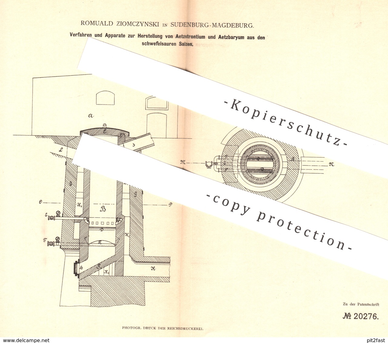 Original Patent - Romuald Ziomczynski , Magdeburg / Sudenburg , 1882 , Herst. Von Ätzstrontium Und Ätzbaryum | Chemie !! - Historische Dokumente
