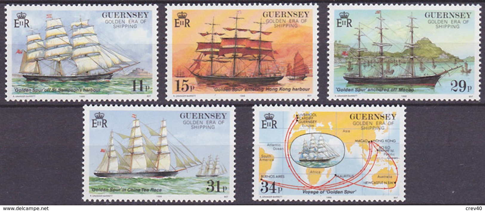 Série De 5 TP Neufs ** N° 412/416(Yvert) Guernesey 1988 - Marine, Voiliers - Guernesey