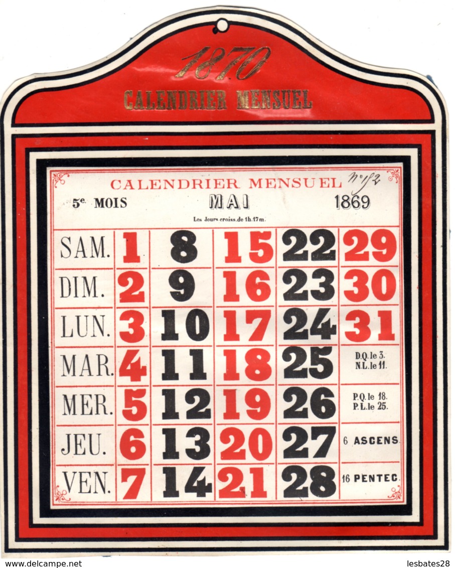 CALENDRIER MENSUEL  DE 1970  Second Emprire Napoléon III   Fév 2019  FEVR 2019 ABL 7 - Tamaño Grande : ...-1900