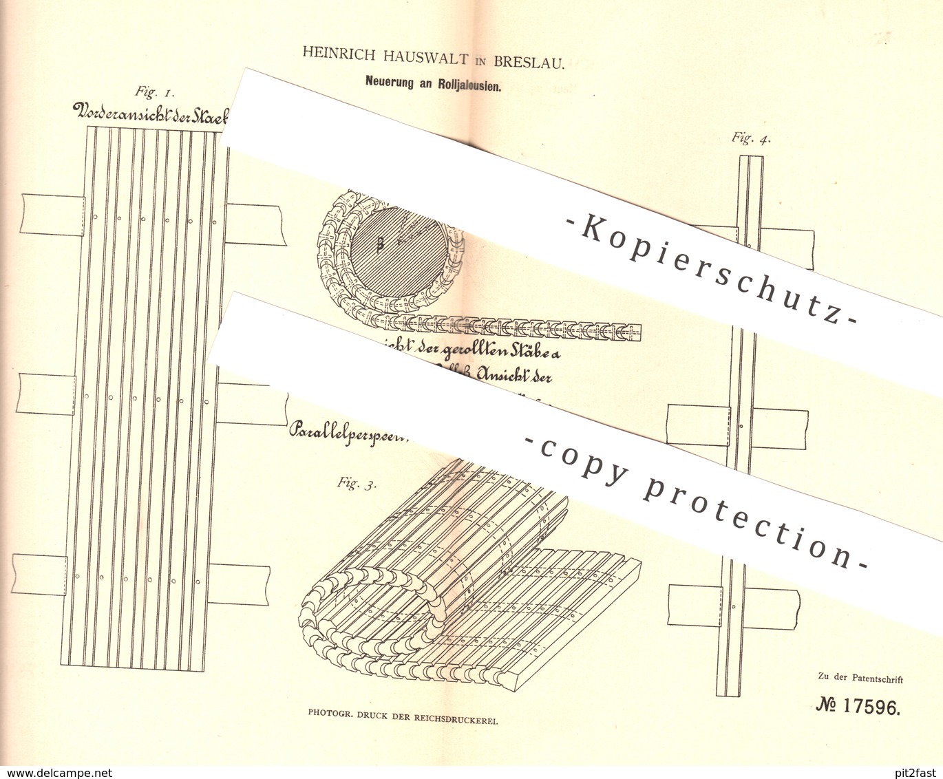 Original Patent - Heinrich Hauswalt , Breslau , 1881 , Rolljalousie | Rollo , Jalousie , Vorhang , Gardine , Jalousien - Historische Dokumente