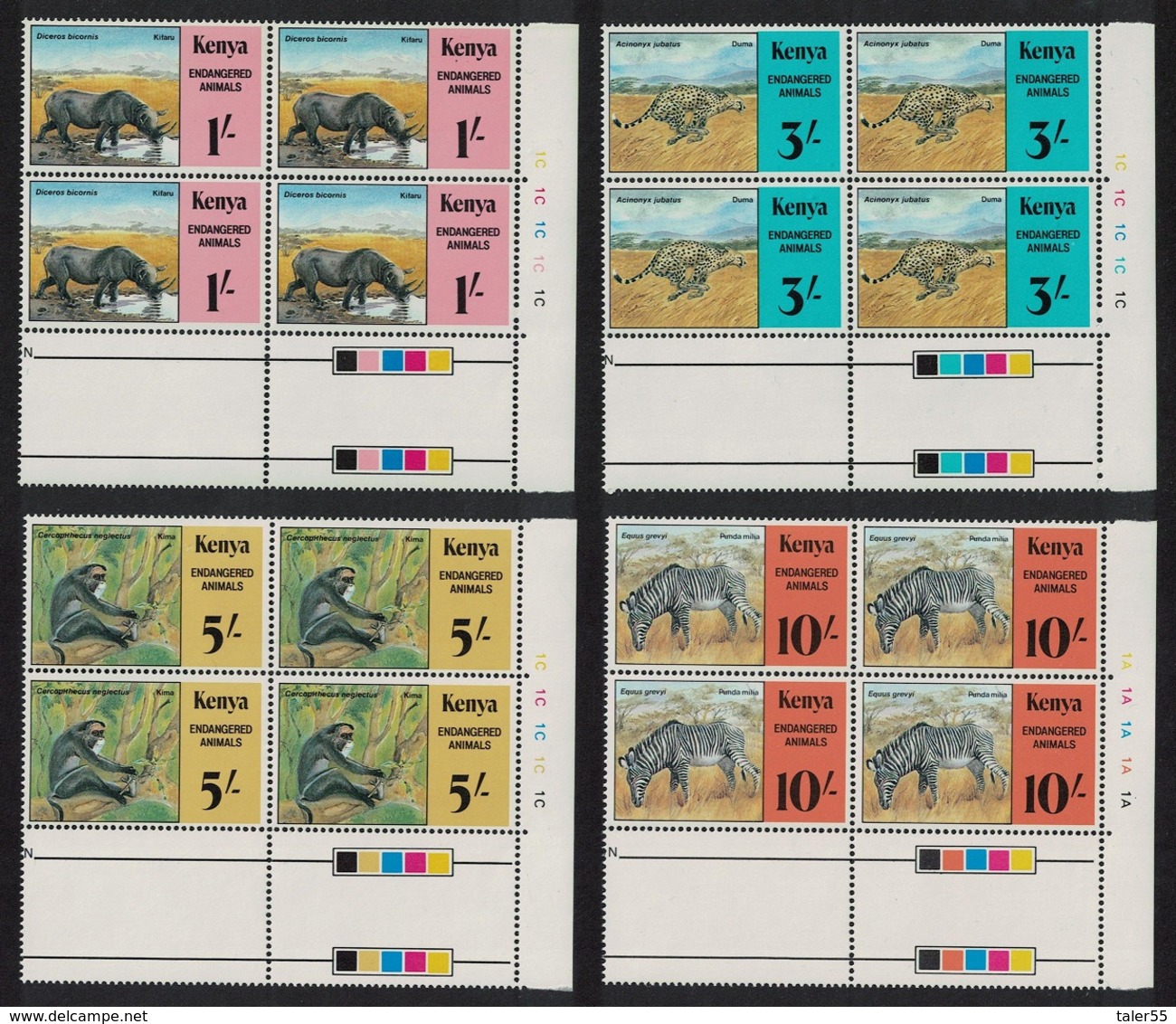 Kenya Endangered Animals 4v Blocks Of 4 Traffic Lights MNH SG#365-368 SC#355-358 CV�70+ - Kenya (1963-...)