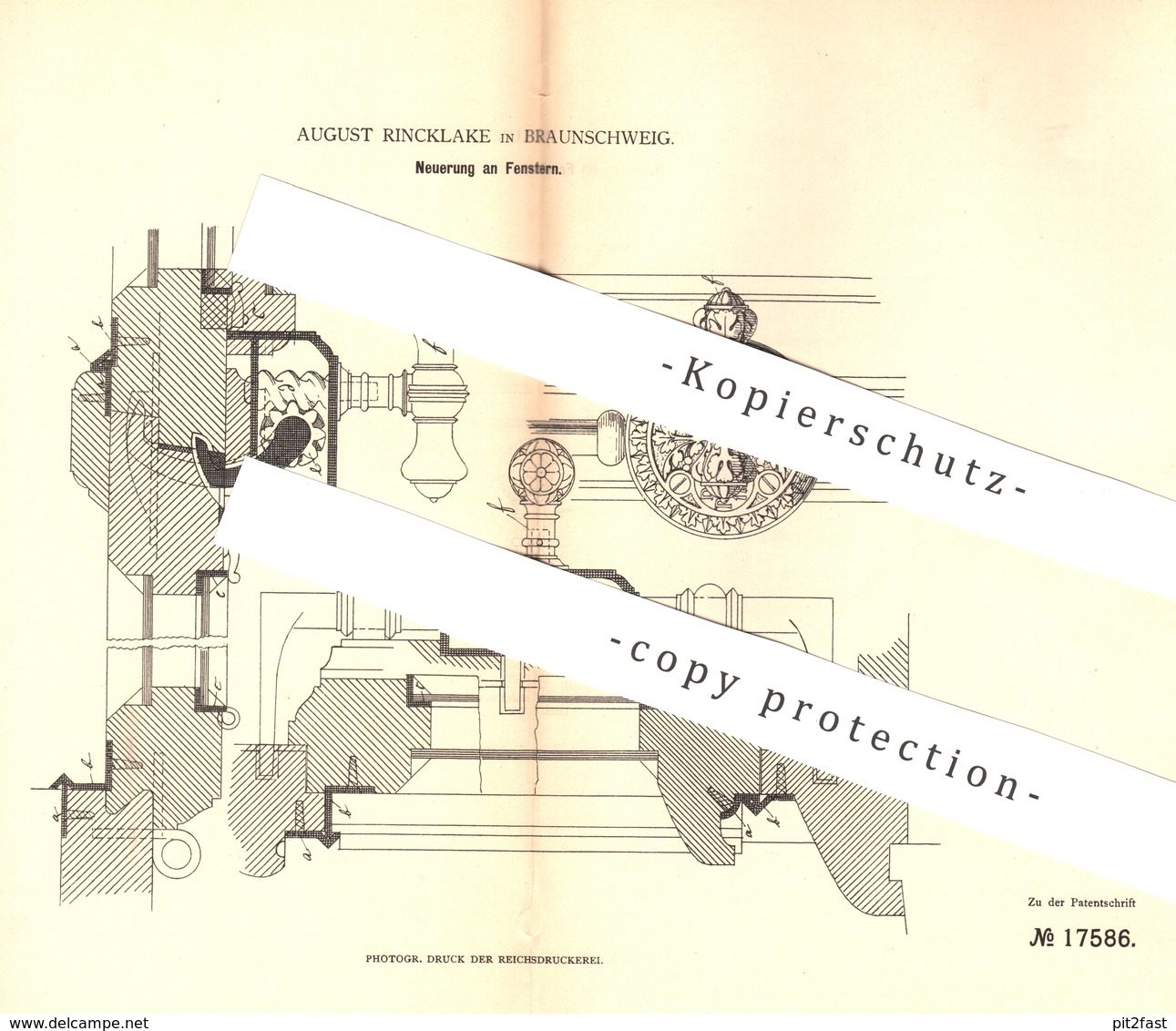 Original Patent - August Rincklake , Braunschweig , 1881 , Fenster | Fensterbauer , Tischler , Fensterflügel , Tür !!! - Historische Dokumente