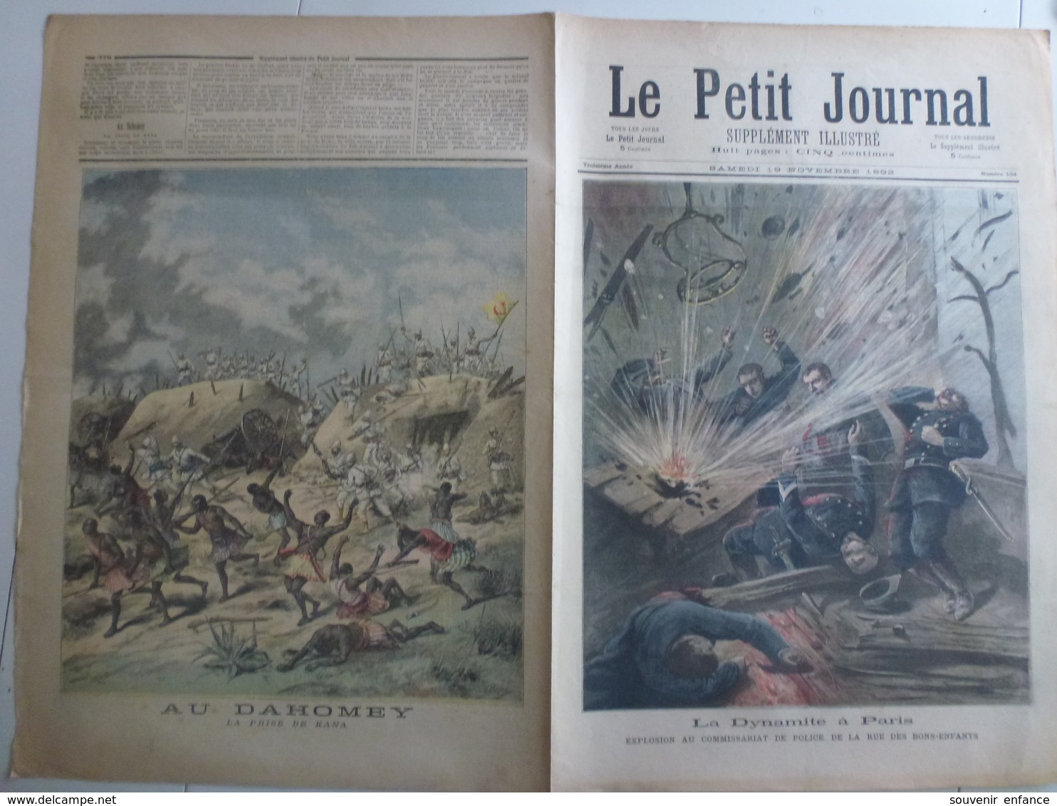Journal Le Petit Journal 104 19 Novembre 1892 La Dynamite à Paris Rue Des Bons Enfants Dahomey Prise De Kana - 1850 - 1899