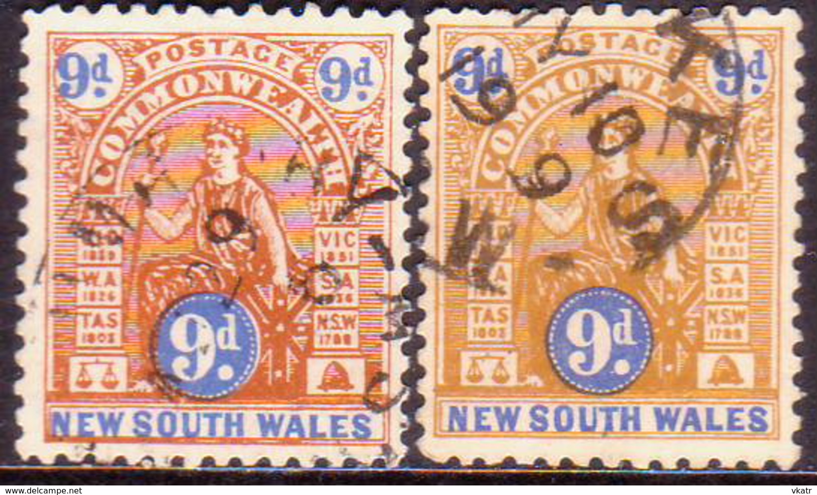 AUSTRALIA NEW SOUTH WALES 1905 SG #351-52 9d Used Two Shades Wmk Double-lined "A" And Crown - Used Stamps