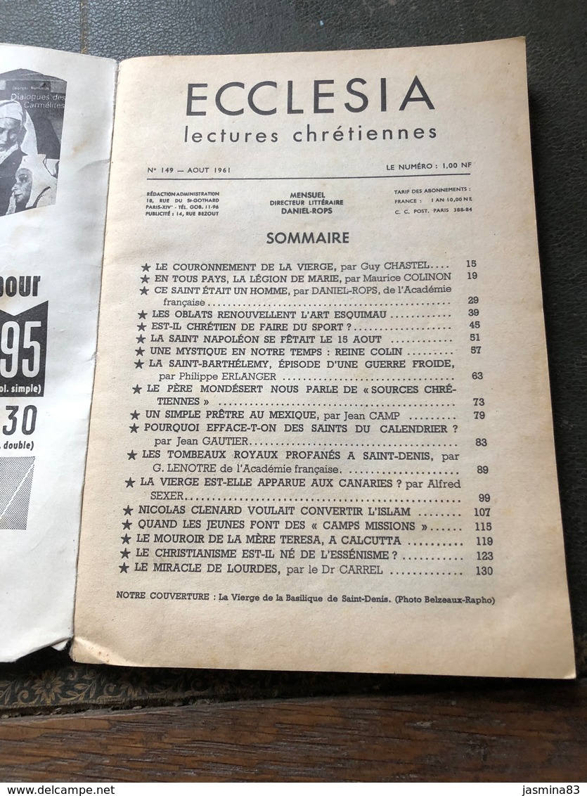 Ecclesia D'aout 1961(livre De 137 Pages De 13 Cm Sur 18 Cm) - Religion & Esotérisme