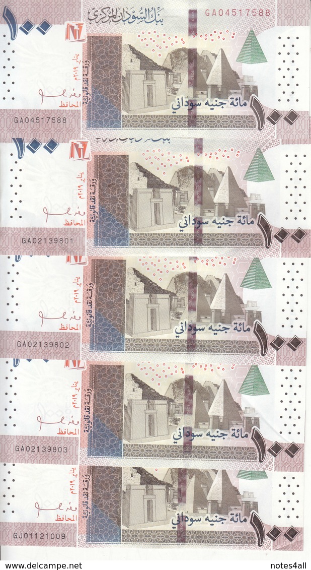 SUDAN 100 POUNDS 2019 P-NEW LOT X5 AU/UNC NOTES  */* - Sudan