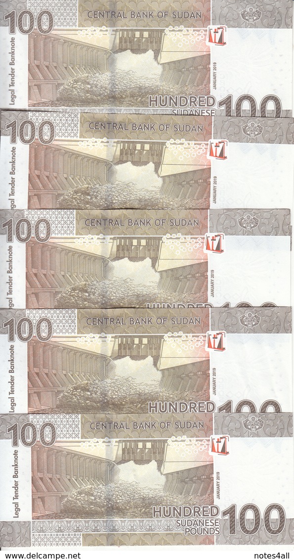 SUDAN 100 POUNDS 2019 P-NEW LOT X5 AU/UNC NOTES  */* - Sudan