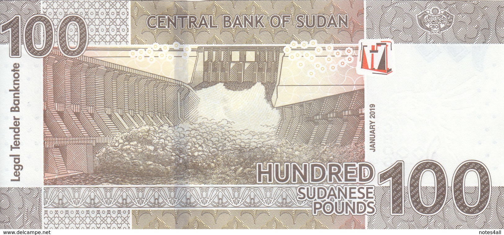 SUDAN 100 POUNDS 2019 P-NEW LOT X5 AU/UNC NOTES  */* - Sudan