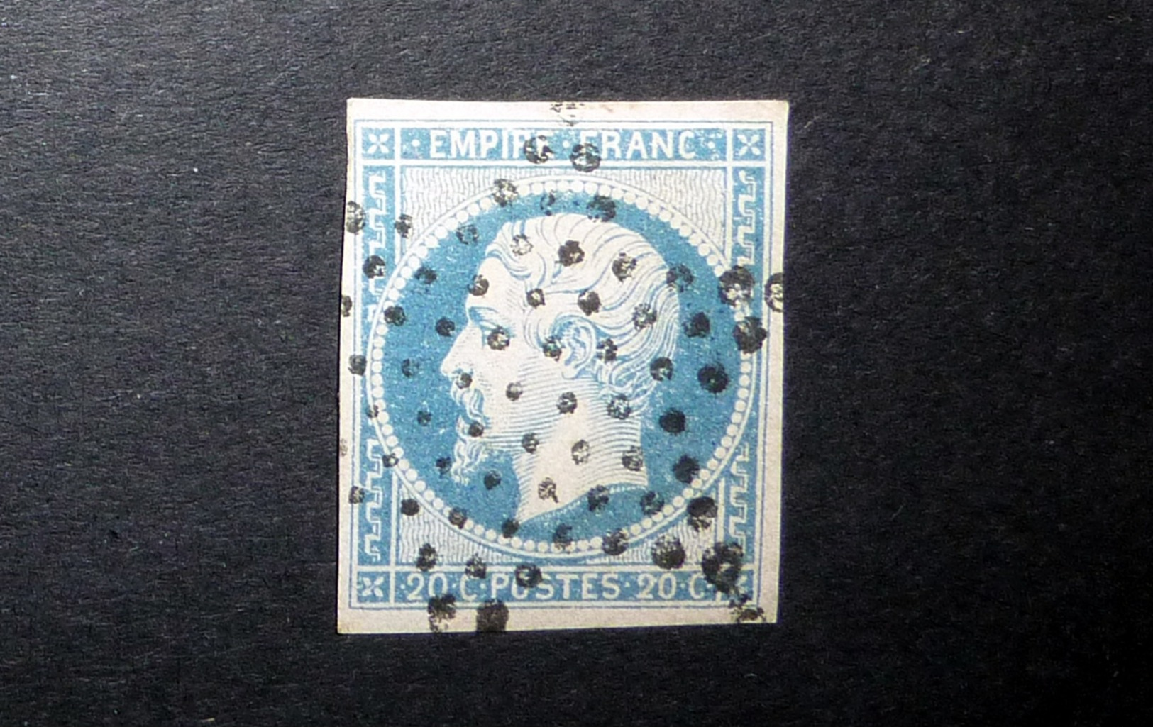 FRANCE 1854 N°14I OBL. ÉTOILE MUETTE (NAPOLÉON III. SECOND EMPIRE. 20C BLEU. LÉGENDE EMPIRE FRANC. NON DENTELÉ. TYPE I) - 1853-1860 Napoléon III