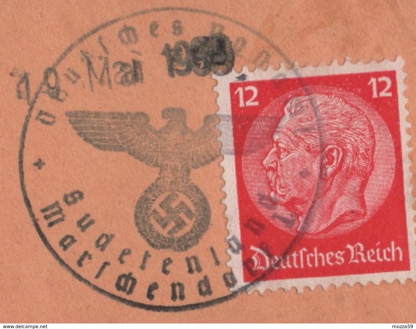 Germany 1939, Marschendorf.  Sudetenland - Sudeten -  Sudetengau - Sudety, Long "window" Cover, Provisional Cancel - Briefe U. Dokumente