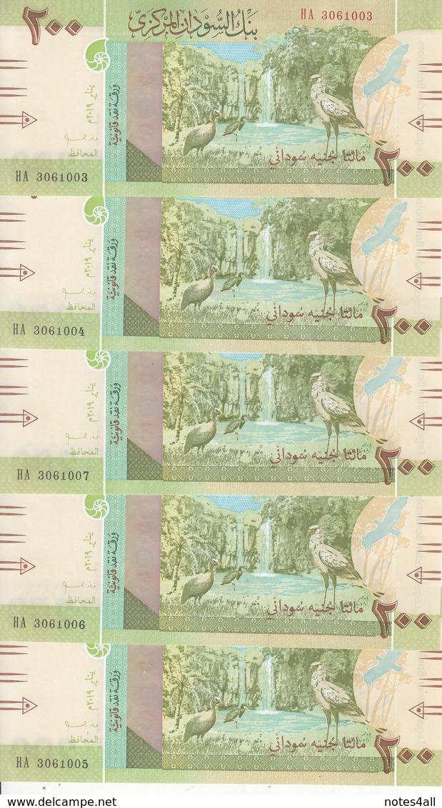 SUDAN 200 POUNDS 2019 P-NEW LOT X5 UNC NOTES  */* - Sudan