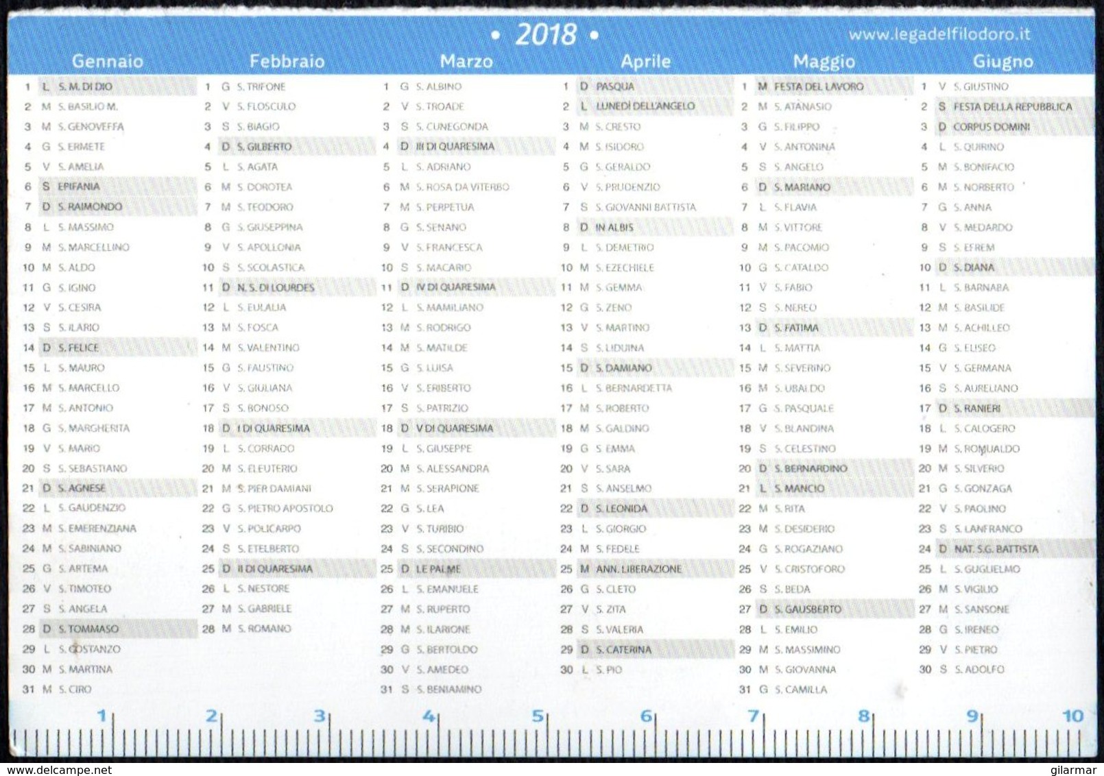 ITALIA 2018 - CALENDARIO TASCABILE - LEGA DEL FILO D'ORO - Formato Piccolo : 2001-...