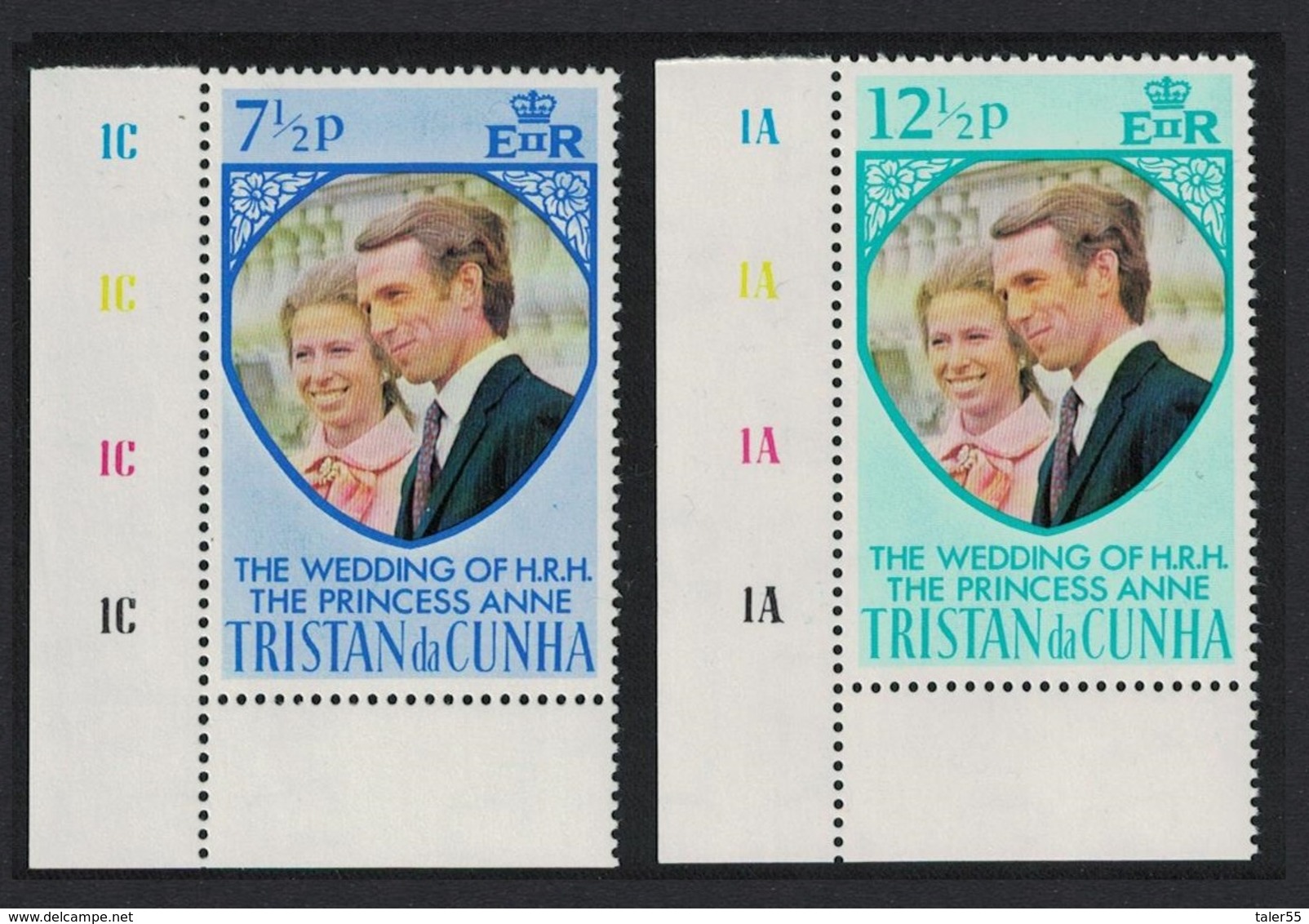Tristan Da Cunha Royal Wedding Princess Anne 2v Corners With Traffic Lights MNH SG#174-175 - Tristan Da Cunha
