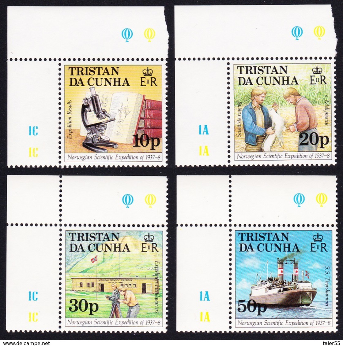 Tristan Da Cunha Birds Norwegian Expedition 4v Corners With Margins MNH SG#434-447 SC#416-419 - Tristan Da Cunha