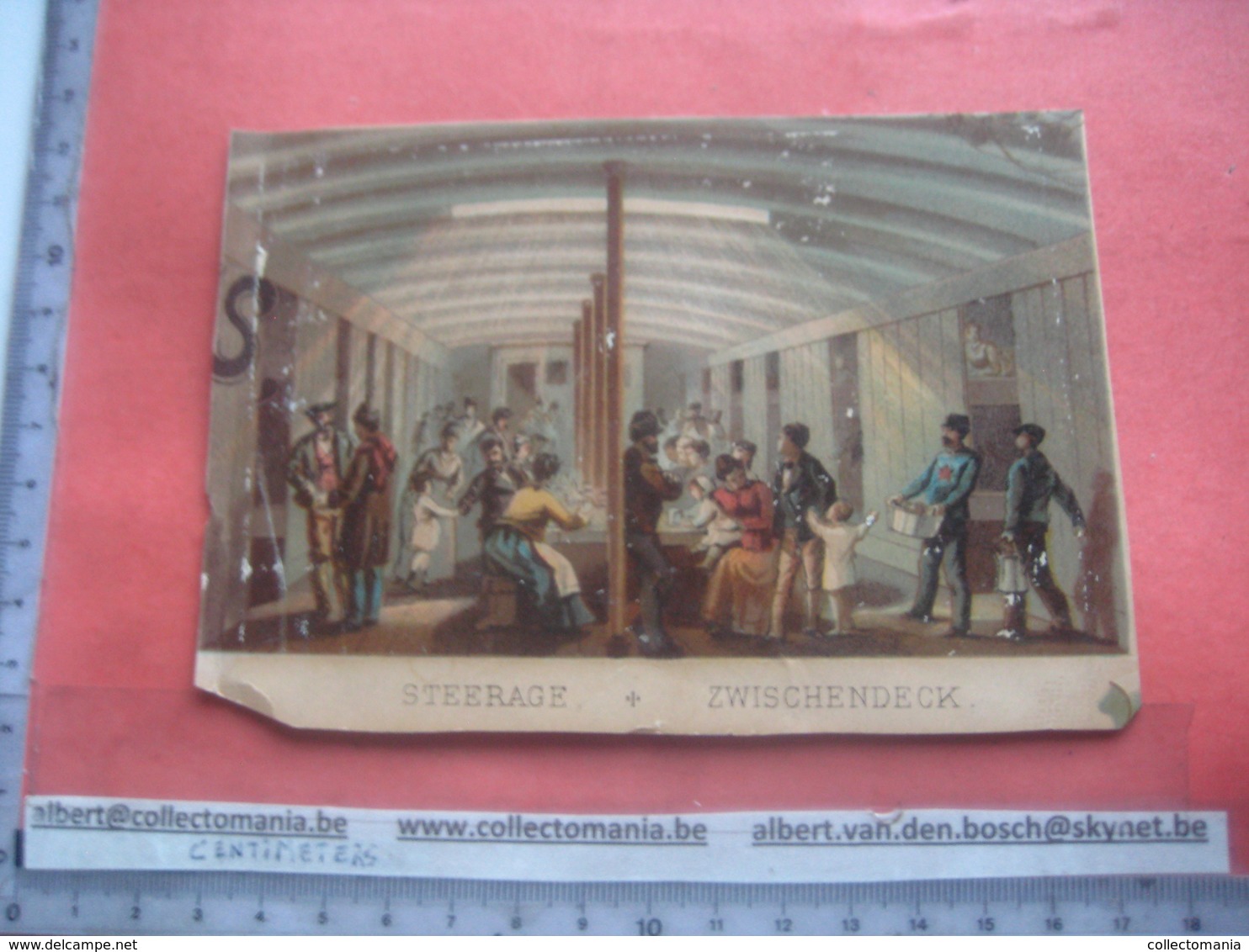 RED STAR LINE 1 Litho Printed Paper 14cm X 10 Cm (waiter Wears A Red Star ) Emmigrants On STEERAGE Sailship  Before 1890 - Other & Unclassified