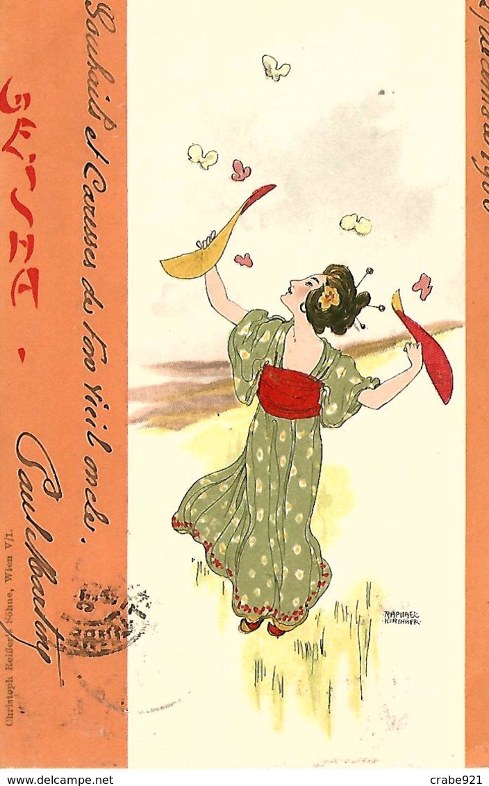 ILLUSTRATEUR Raphaël KIRCHNER  Série  GEISHA   Art Nouveau Japon  Circulée Décembre 1900 TRES BON ETAT - Kirchner, Raphael