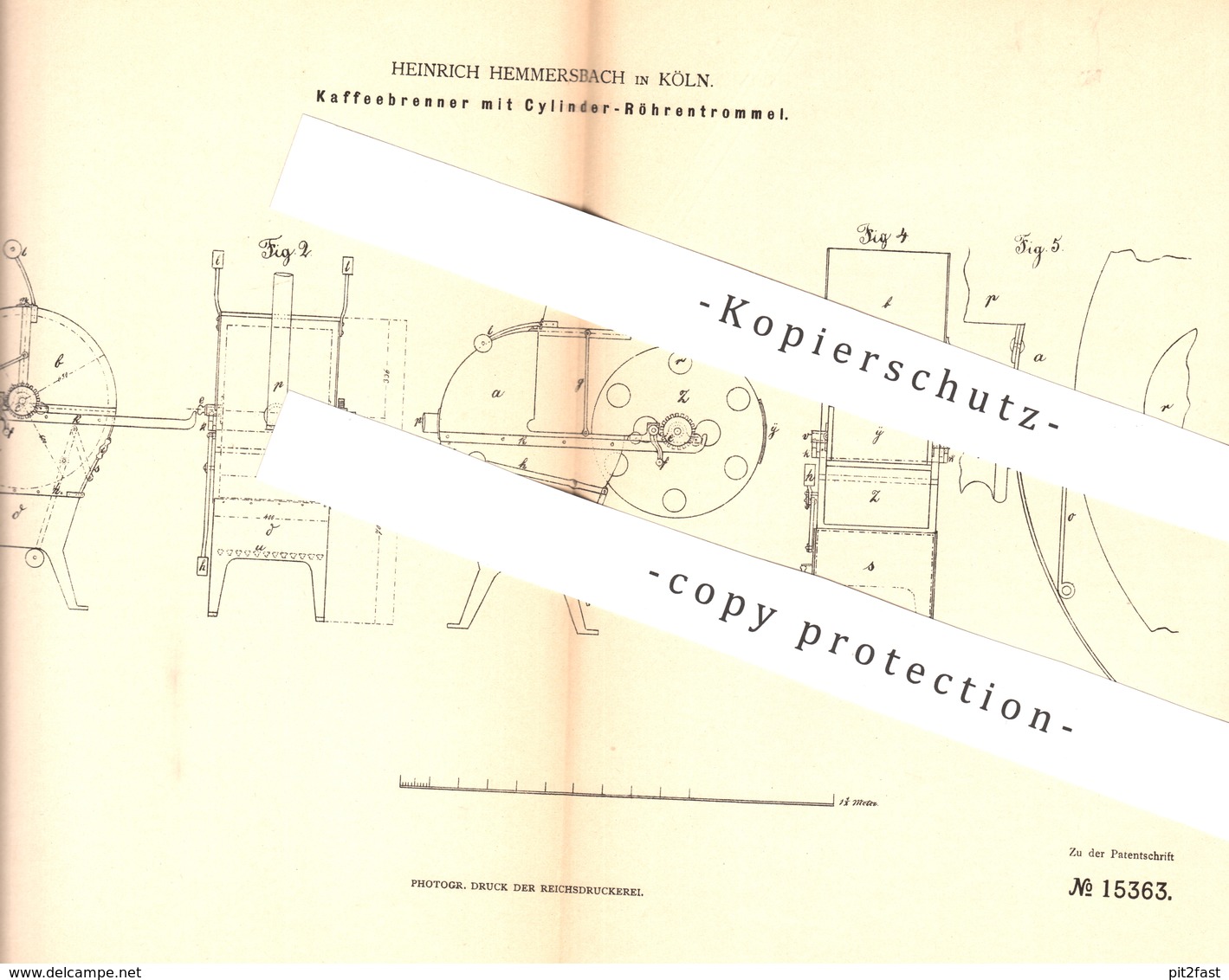 Original Patent - Heinrich Hemmersbach , Köln / Rhein , 1881 , Kaffeebrenner Mit Zylinder - Röhrentrommel | Kaffee !!! - Historische Dokumente