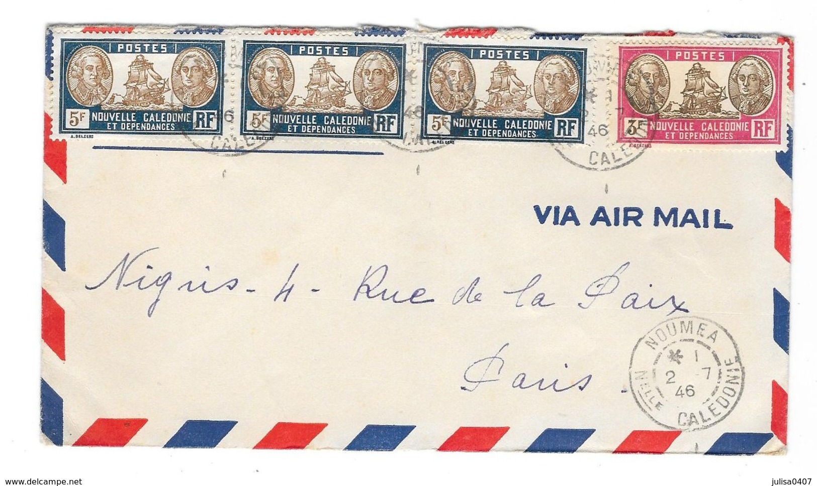 NOUVELLE CALEDONIE Enveloppe  Affranchie Nouméa Vers Paris 1946 - Lettres & Documents