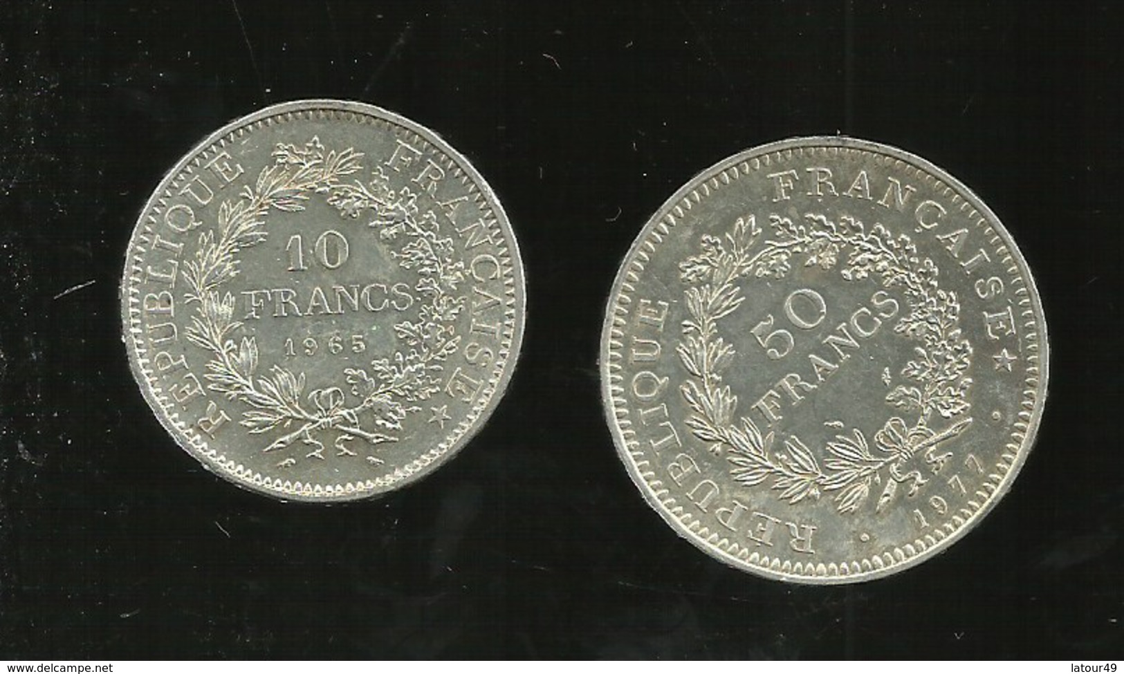 2   PIECES 1 De De 10 Fr 1965 En Argent Et 1 De 50 Fr 1977 - Autres & Non Classés