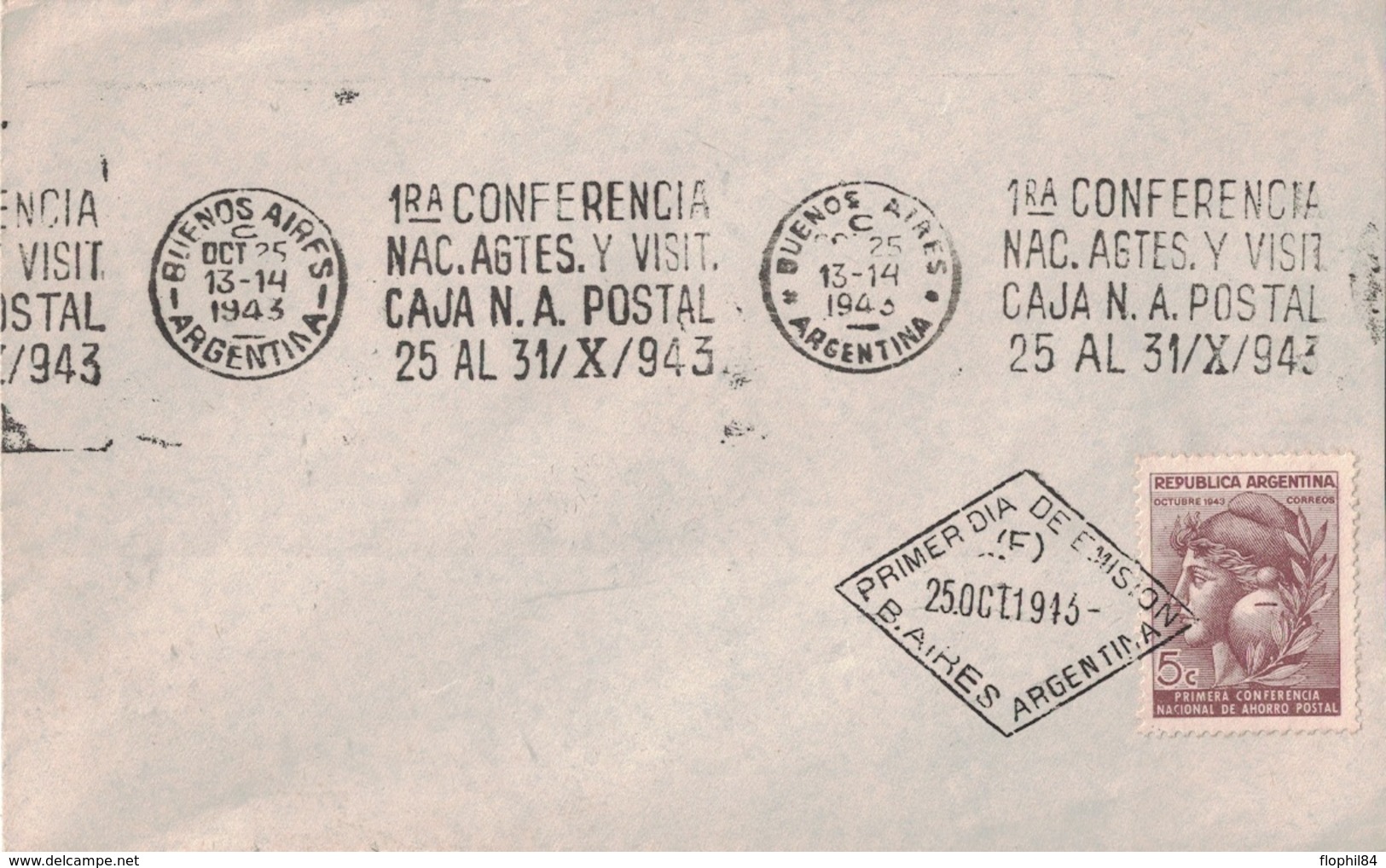 ARGENTINE - OBLITERATION MECANIQUE - 1ra CONFERENCIA / NAC.AGTES.Y VISIT. / CAJA N.A. POSTAL / 24 AL 31/X/1943 - Brieven En Documenten