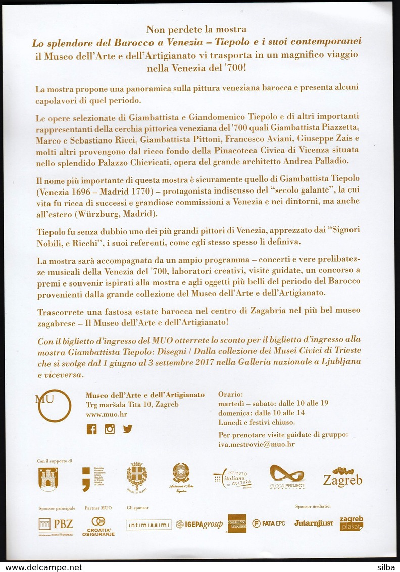 Croatia 2017 / Museum  of Arts and Crafts / Splendour of Venetian Baroque, Tiepolo / Exhibition opening Invitation card