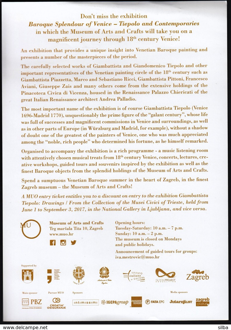 Croatia 2017 / Museum  of Arts and Crafts / Splendour of Venetian Baroque, Tiepolo / Exhibition opening Invitation card