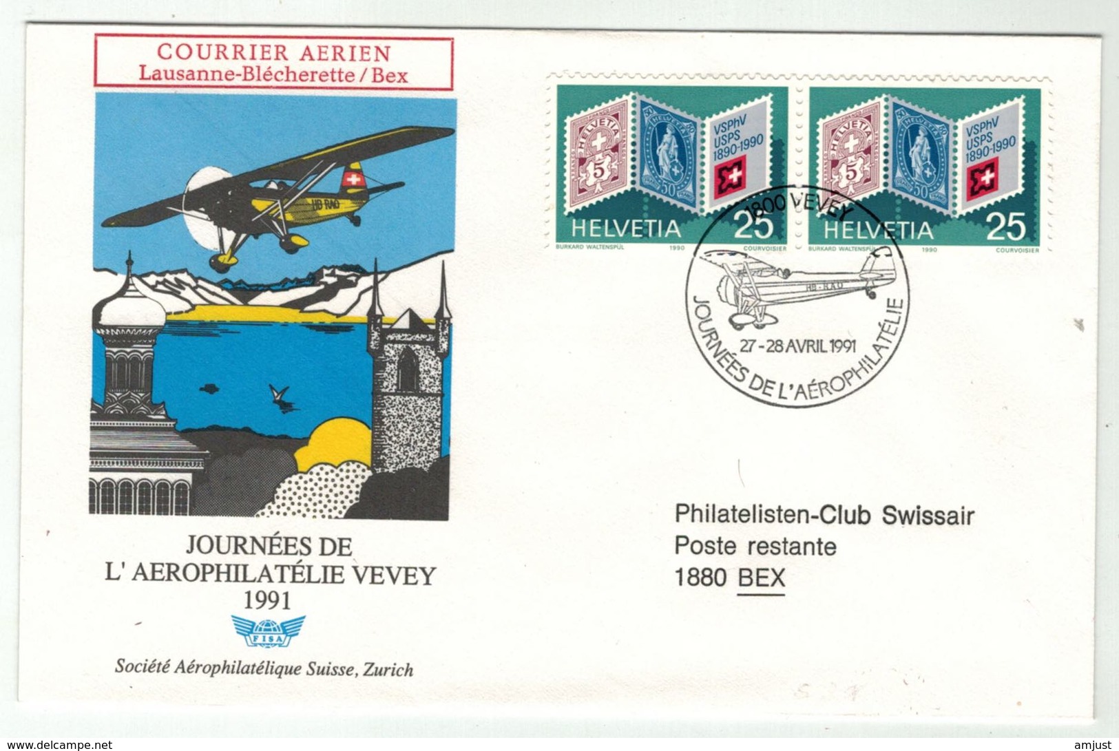 Suisse // Schweiz // Switzerland // Poste Aérienne  //  Journée De L'Aérophilatélie 1991 Vevey - Autres & Non Classés